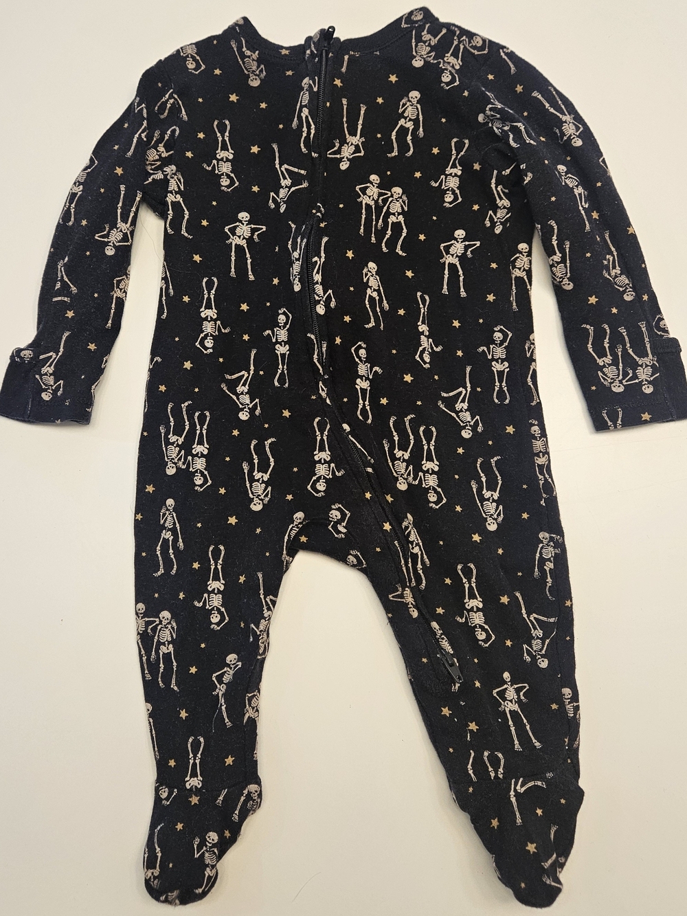 Old Navy Black Skeleton Print Two-Way Zip Footed Bodysuit for Kids